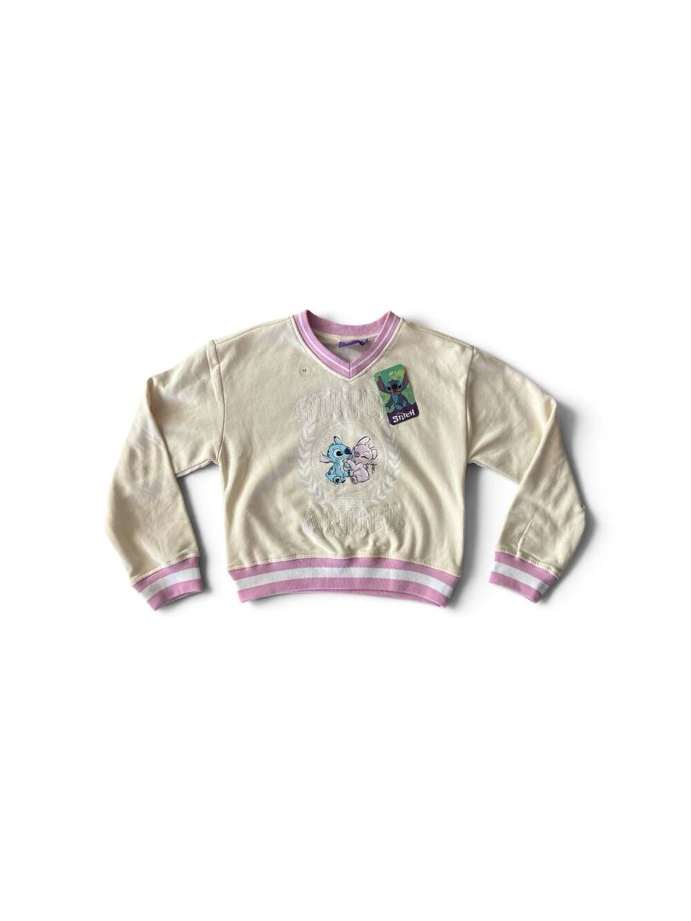 Disney Lilo & Stitch & Angel Cream and Pink Striped V-Neck Sweatshirt